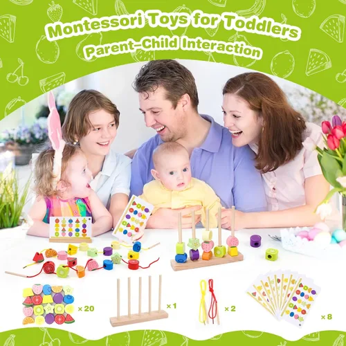 Miniatura 2 de Appoft Montessori Kit de maestría de cuentas de madera: constructor de habilidades motoras finas para niños pequeños de 2 a 5 años, bloques