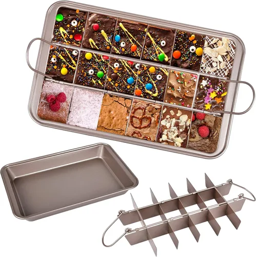 Miniatura 8 de Bandejas para brownie con divisores, bandeja antiadherente para hornear brownie con rebanadoras, bandeja para hornear con 18 moldes precortados