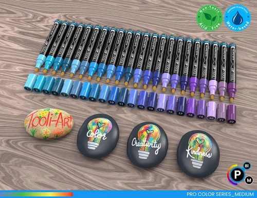 Miniatura 2 de TOOLI-ART Juego de 22 rotuladores de pintura acrílica, serie Pro Color, punta media de 0.118 pulgadas para pintura de roca, vidrio, tazas, madera