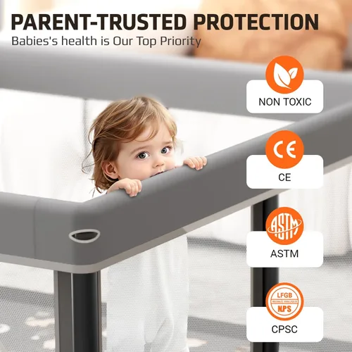 Miniatura 3 de Corralito plegable para bebés con alfombra, 50"×50" corralito plegable para bebés y niños pequeños, corral de juegos de seguridad para niños