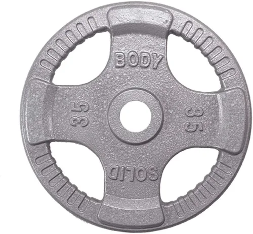Miniatura 8 de Body-Solid Juego de discos olímpicos de hierro fundido con diseño de agarre cuádruple, pesas libres, placas de mancuernas, agujero estándar de 2
