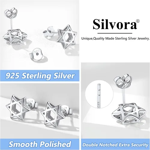 Miniatura 5 de Silvora Aretes de plata de ley con estrella de DavidOjo de Horus para mujeres, adolescentes y niñas, delicado embalaje de regalo