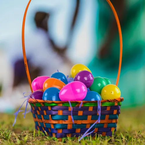 Miniatura 8 de Huevos de Pascua de plástico sorpresa juguetes ciegos bolsas de colores surtidos brillantes y vacíos, cestas de manualidades para juegos de caza