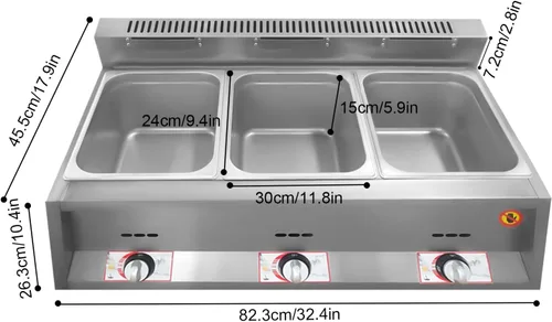 Miniatura 5 de Freidora de gas comercial, freidora de gas de acero inoxidable para encimera, freidora de gas de 5.4 cuartos de galón / 6 l x 3 tanques freidora