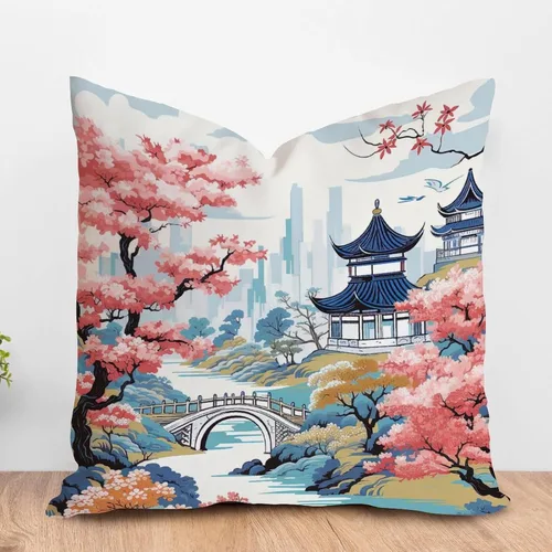 Miniatura 58 de ArogGeld Funda de almohada blanca con flores chinoiserie, funda de almohada para sofá, diseño floral verde y blanco, funda de almohada de lino A-12