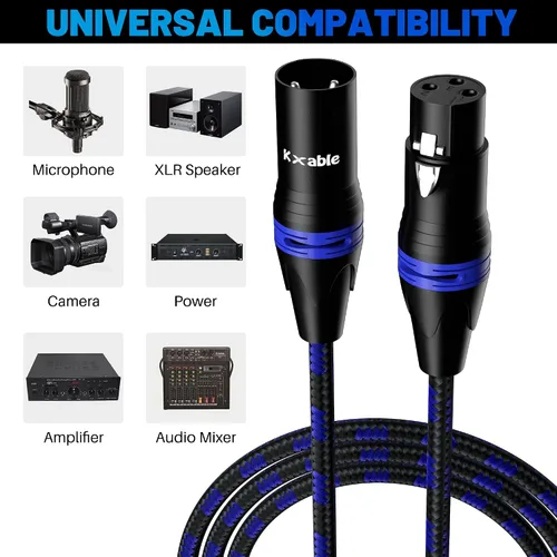 Miniatura 3 de XLR Cable de micrófono de 2 pies (paquete de 2, multicolor), cable de conexión de micrófono equilibrado de 3 pines macho a hembra, trenzado