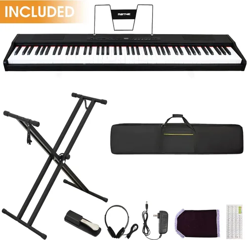 Miniatura 6 de Piano digital de 88 teclas con teclado semiponderado, teclado de piano de 88 teclas para principiantes con teclas iluminadas, piano eléctrico Negro