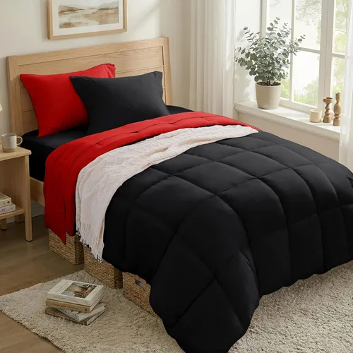Miniatura 2 de Anluoer Juego de edredón individual de 5 piezas, juego de cama negro en una bolsa con edredón (68 x 88 pulgadas), 1 funda de almohada, 1 funda de 01