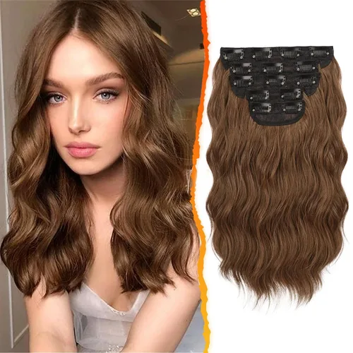 Miniatura 33 de BARSDAR Extensiones de cabello ondulado con clip, color marrón chocolate oscuro, extensiones de cabello con clip de 20 pulgadas para mujer, 5 piezas