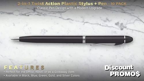 Miniatura 2 de DISCOUNT PROMOS Twist Action - Juego de 10 bolígrafos de plástico para el trabajo, bolígrafos geniales para escribir, tinta negra, color negro