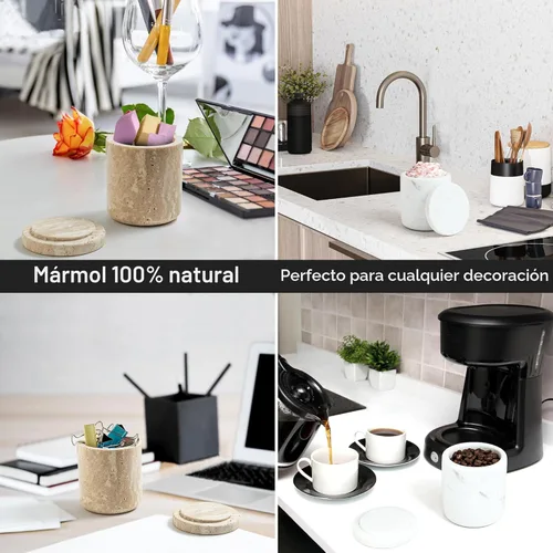 Miniatura 5 de Travertine Dispensador de Hisopos con Tapa para Hisopos de Algodón, Bolas, Almohadillas, Palillos de Hilo Dental, Frasco de Boticario de Mármol