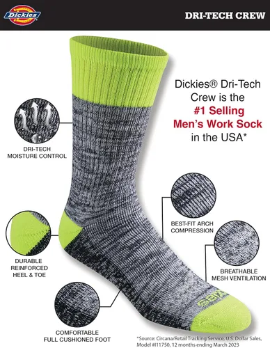 Miniatura 2 de Dickies - Calcetines deportivos con función de control de la humedad y tecnología Dri-Tech, paquete múltiple