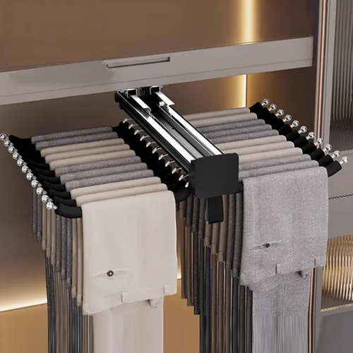 Miniatura 11 de Barra de valet extraíble para armario, soporte retráctil de 88.2 lbs, barra de armario ajustable de aleación de aluminio, riel de ropa extraíble