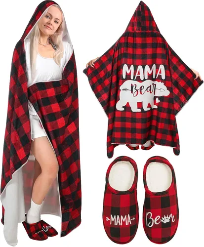 Miniatura 8 de Shinymoon Manta y pantuflas con capucha de oso - Regalos para mamá, hija, hijo, día de la madre y cumpleaños, Estilo de corazón.
