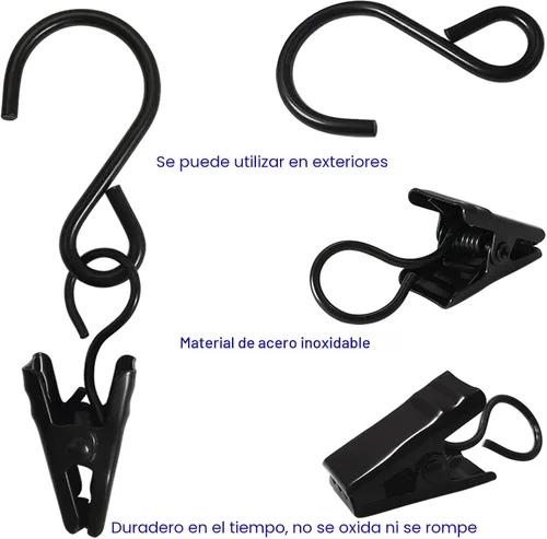 Miniatura 3 de Clips de cortina con ganchos en S de acero inoxidable, paquete de 50 clips colgantes para luces de fiesta, ganchos para fotos, exhibición de 2.4