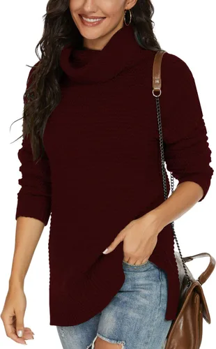 Miniatura 5 de PrinStory Women's Sweater Turtle Neck Chunky Knit Pullover Sweaters Casual Long Sleeve Tops with Side Slit