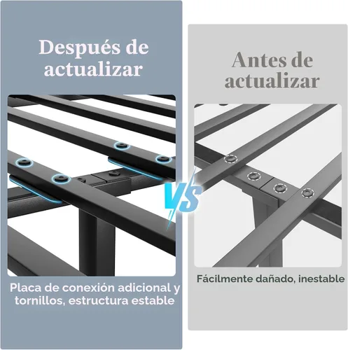Miniatura 7 de LOEWAY Base de cama tamaño Queen con cabecera de almacenamiento y luces LED, cama plataforma industrial con estación de carga, listones de metal Gris