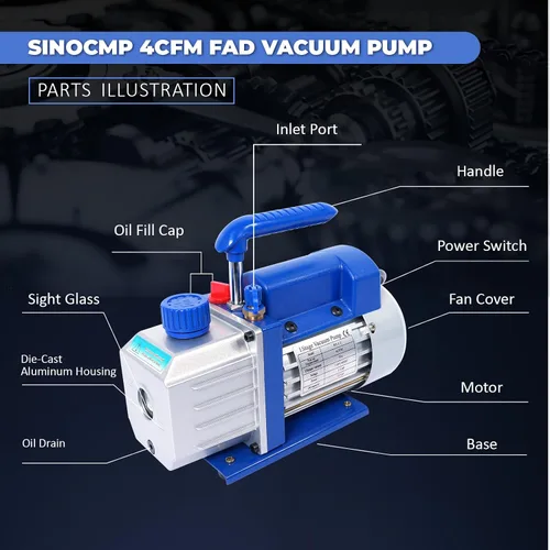 Miniatura 5 de Bomba de vacío de una sola etapa 4CFM, HVAC 110V 60HZ 1/3 HP Power para R12 R22 R134a R410a R502 AC Sistema de recarga de refrigerante, para aire