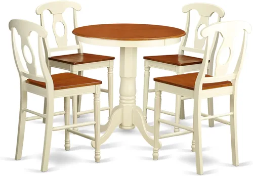 East West Furniture EDKE5-WHI-W - Juego de encimera de cocina de 5 piezas, incluye una mesa de comedor redonda con pedestal y 4 sillas de comedor,
