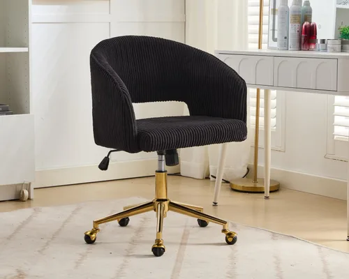 Miniatura 11 de Silla de Oficina para Casa Giratoria de Tela de Pana Silla de Escritorio Sillón de Acento Tapizado Sillas Modernas Capitoné con Base Dorada