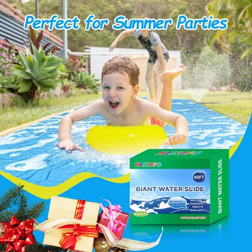 Miniatura 5 de Tobogán de agua deslizante, toboganes acuáticos gigantes de 40 pies para patio trasero de niños, resbalón resistente y tobogán acuático para niños