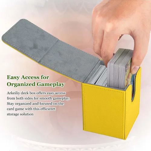 Miniatura 5 de Caja de cubierta Arkeiliy MTG con funda para 50 cartas, caja de cubierta de piel para más de 110 cartas para Magic Commander, estuches Amarillo III