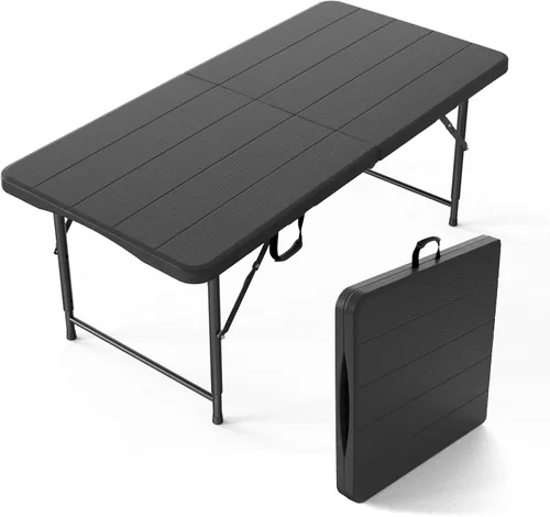 Vingli - Mesa plegable de 4 pies de plástico para camping, altura ajustable en 3 niveles, portátil para interiores/exteriores, mesa de fiesta,