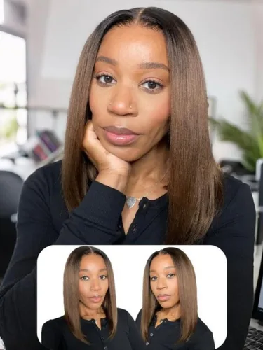 Miniatura 2 de Nadula Peluca Bob Recta Yaki Degradado Marrón Castaño con Cordón de Cabello Humano - Sin Pegamento Precortada 13X4 HD Pre Todo Peluca Frontal