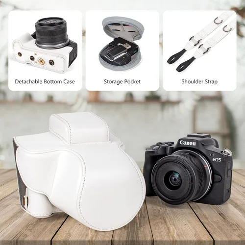 Miniatura 4 de MUZIRI KINOKOO Funda Protectora para Cámara Canon EOS R50/R100 y Objetivo de 18-45mm, de Piel Sintética EOSR50 R100 Incluyendo Media Funda, Tapa