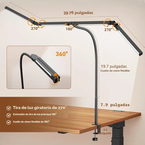 Miniatura 7 de Pzloz Lámpara de escritorio LED para oficina en casa - Lámpara de arquitecto para cuidar los ojos con abrazadera, luz inteligente de trabajo