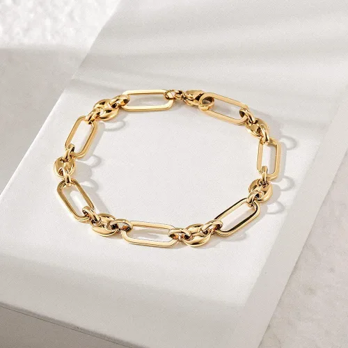 Miniatura 2 de Pulseras de grano de café con clip apiladas para mujer, cierre ajustable, chapado en oro, cadena de eslabones de acero inoxidable, Acero inoxidable