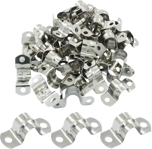 Miniatura 8 de Paquete de 10 correas rígidas M63 para tubo, 2-1/2 pulgadas, correa de cable de acero inoxidable con dos agujeros, abrazadera de conducto