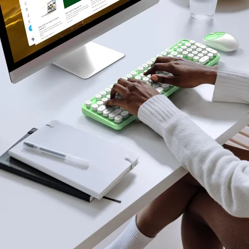 Miniatura 49 de KNOWSQT Combo de teclado y ratón inalámbrico, teclados lindos de tamaño completo estilo máquina de escribir 2.4G azul colorido - receptor USB Plug