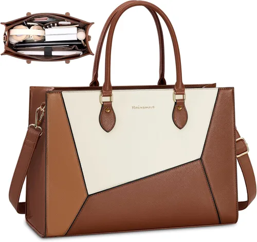 Miniatura 9 de RAINSMORE Bolsa de mano para laptop para mujer, 15.6 pulgadas, bolsas de trabajo grandes para mujeres, impermeables, para negocios, oficina