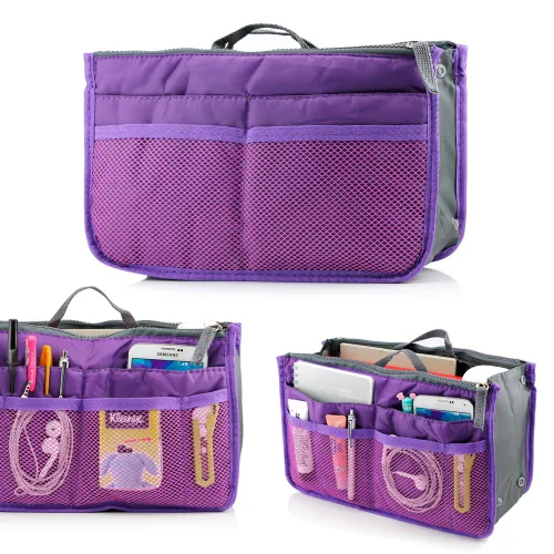 GEARONIC TM - Bolsa organizadora para bolsas de mujer, bolsa que se mete dentro de bolsa de mujer para organizar mejor cosméticos, etc., S, Púrpura