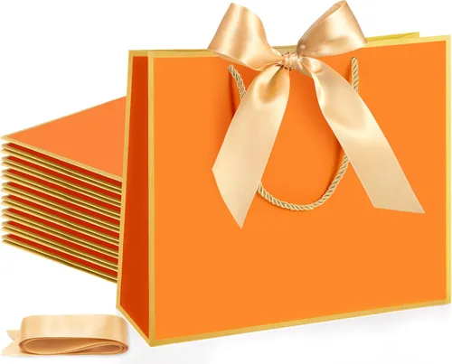 Miniatura 24 de Silkfly 12 bolsas de regalo con asas para dama de honor, 12 x 10 x 4 pulgadas, elegantes bolsas de regalo de bienvenida de boda con lazo para Rosa