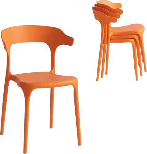 Miniatura 9 de Juego de sillas de comedor apilables modernas, sin ensamblaje, silla de plástico, silla de patio, adecuada para cafés y restaurantes interiores