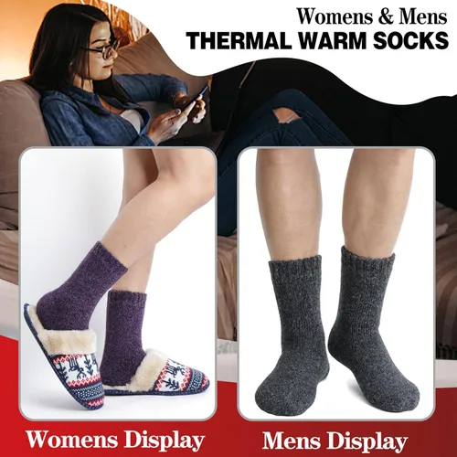 Miniatura 7 de 3 pares de calcetines térmicos cálidos para mujeres y hombres, calcetines de esquí de invierno con aislamiento para botas gruesas para clima frío