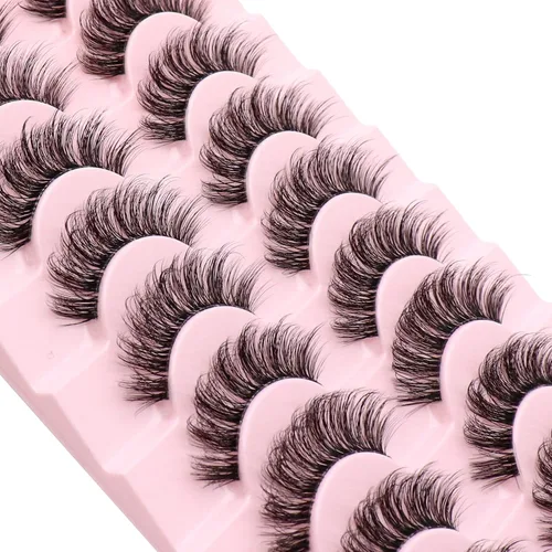 Miniatura 3 de Veleasha - Paquete de 10 pares de pestañas postizas con banda transparente, curvatura D, pestañas rusas, aspecto natural, banda suave transparente