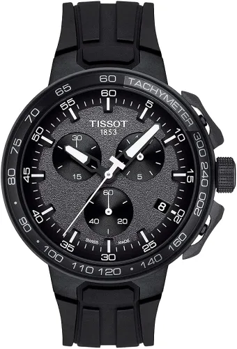 Tissot T-Race Cycling - Caja de acero inoxidable 316L con revestimiento PVD negro reloj de cuarzo suizo negro silicona 18 T1114173744103 Negro Reloj