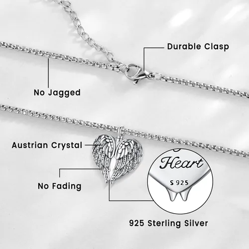 Miniatura 3 de Collar de alas de ángel de plata de ley 925 con colgante de ángel de la guarda con dije de ángel, joyería de regalo para mujeres, niñas y hombres
