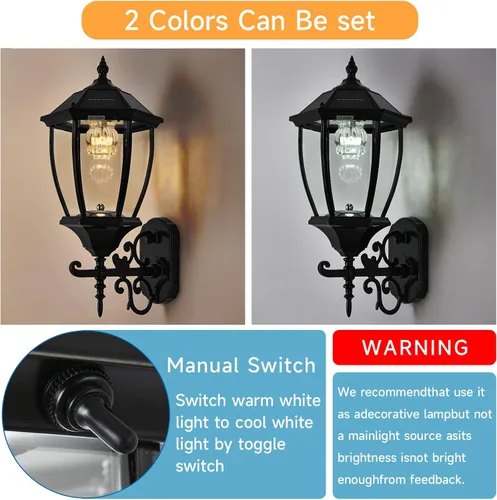 Miniatura 4 de Farol solar de pared para exteriores, luz solar inalámbrica de montaje en pared del atardecer al amanecer, 21 pulgadas, grande, lámpara LED de pared