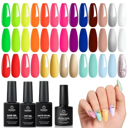 Miniatura 14 de beetles Gel Polish Set – Healing Elixir - Kit de esmalte de uñas de gel de 20 colores, rosa, azul, blanco, verde, perla con capa base, capa superior