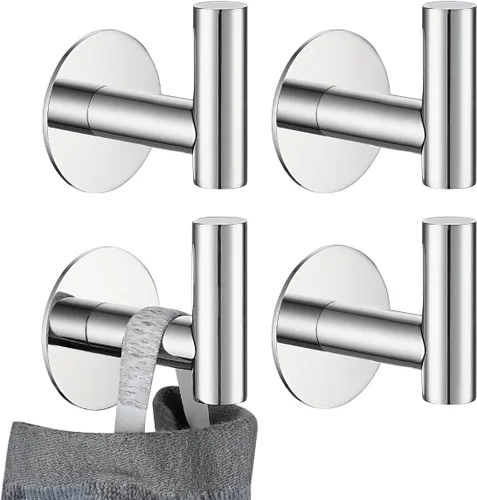 Miniatura 11 de JQK - Ganchos autoadhesivos para toallas cepillados, sin taladro, para adherir en la pared, para abrigos, batas y ropa, para baño, cocina, garaje