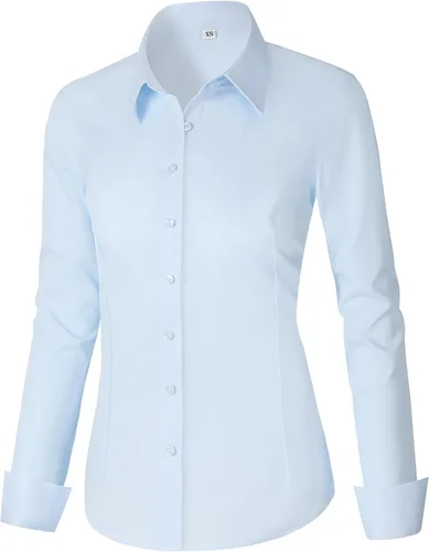 Miniatura 26 de CUNLIN - Camisas de manga larga con botones de algodón para mujer, ajustadas, camisas formales de vestir para el trabajo, blusas de trabajo, tops