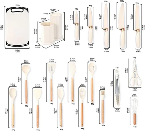 Miniatura 2 de Juego de utensilios de cocina y cuchillos de cocina con bloque de soporte, juego de 19 piezas de corte para cocineros, 11 utensilios de cocina