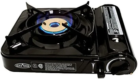 GAS ONE GS-3800DF - Estufa de gas portátil de llama doble espiral de 11,000 BTU con funda de transporte transparente resistente, listado CSA, color