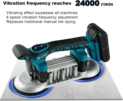 Miniatura 4 de Máquina de vibración de herramienta de instalación de azulejos, vibrador de doble ventosa, nivelación de baldosas de mano, 12000 mAh, 24000 r/min, 6