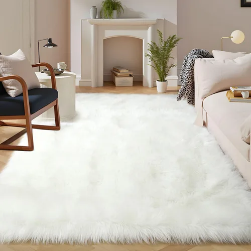 Miniatura 56 de Latepis - Tapete rectangular de piel sintética tipo lana de oveja suave, esponjosa y lavable para sala de estar, dormitorio, sala de juegos o Blanco