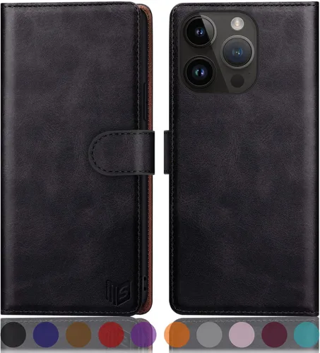 SUANPOT Diseño para iPhone 15 Pro Max 6.7 pulgadas Funda tipo cartera con tarjetero de crédito RFID, funda de piel sintética para mujeres y hombres